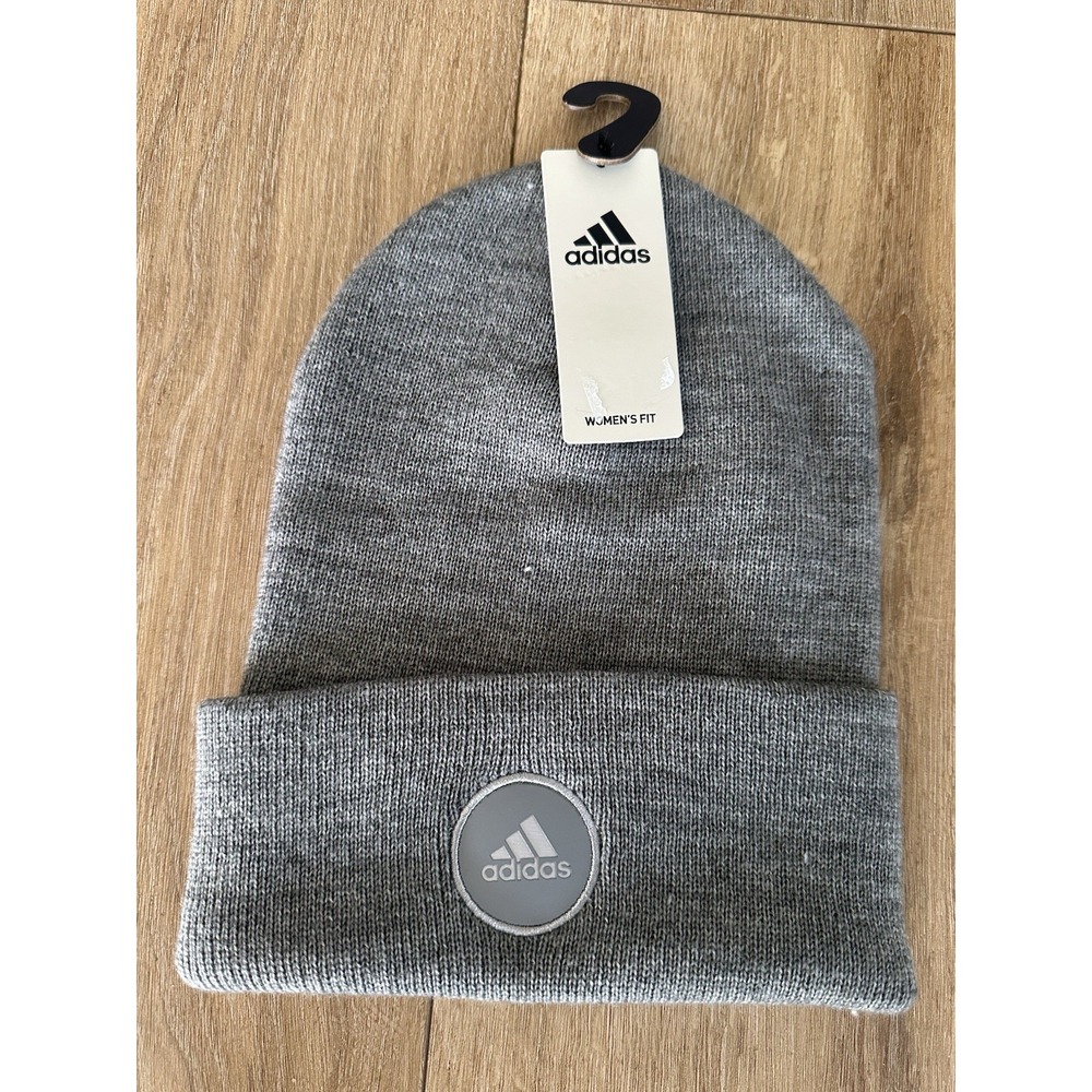 Adidas Women's Wide Cuff 2 Fold Beanie Knit Heather Grey OSFM